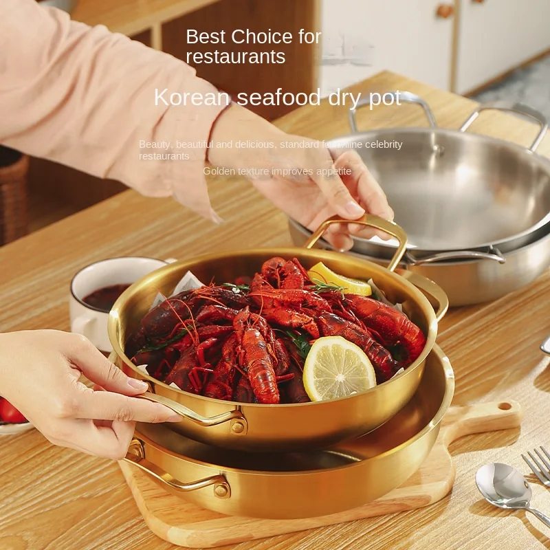 Noodle soup pot stainless steel double ear flat bottom 28cm ramen pot single person troop hotpot