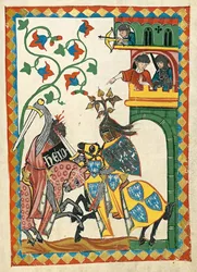 Vintage Medieval Lovers on Horse Canvas Art Print - Retro European Wall Décor - 40x60cm No Frame ( Light Yellow)