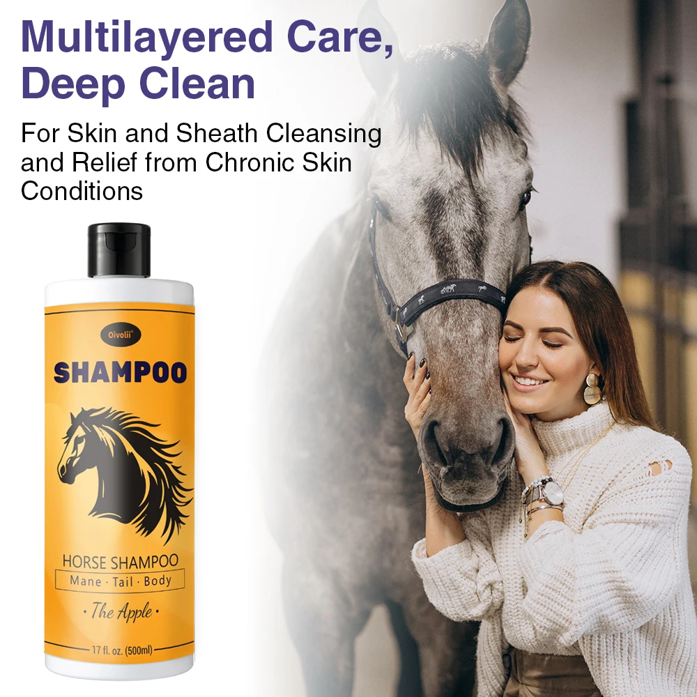 Shampoo e Balsamo per Cavalli 500ml Profumato alla Mela Delicato Idratante Cura Criniera e Coda Nutrizione Profonda Lucentezza del Pelo Pulizia Completa del Corpo - immagine 4