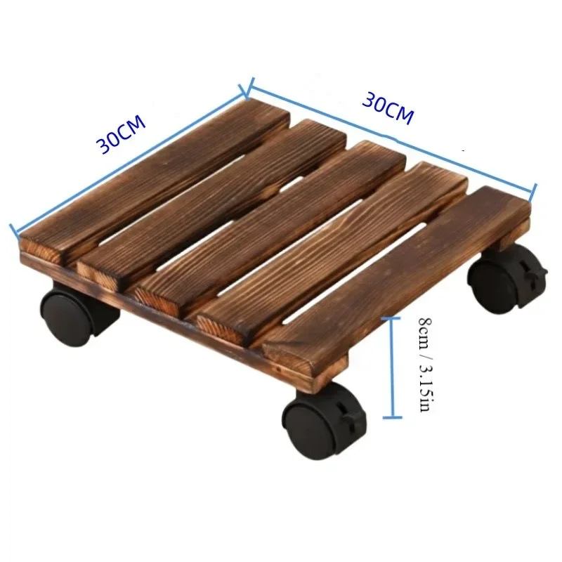 Solid wood thickened movable flower stand flower holder bonsai pot tray roller base stand with universal wheels