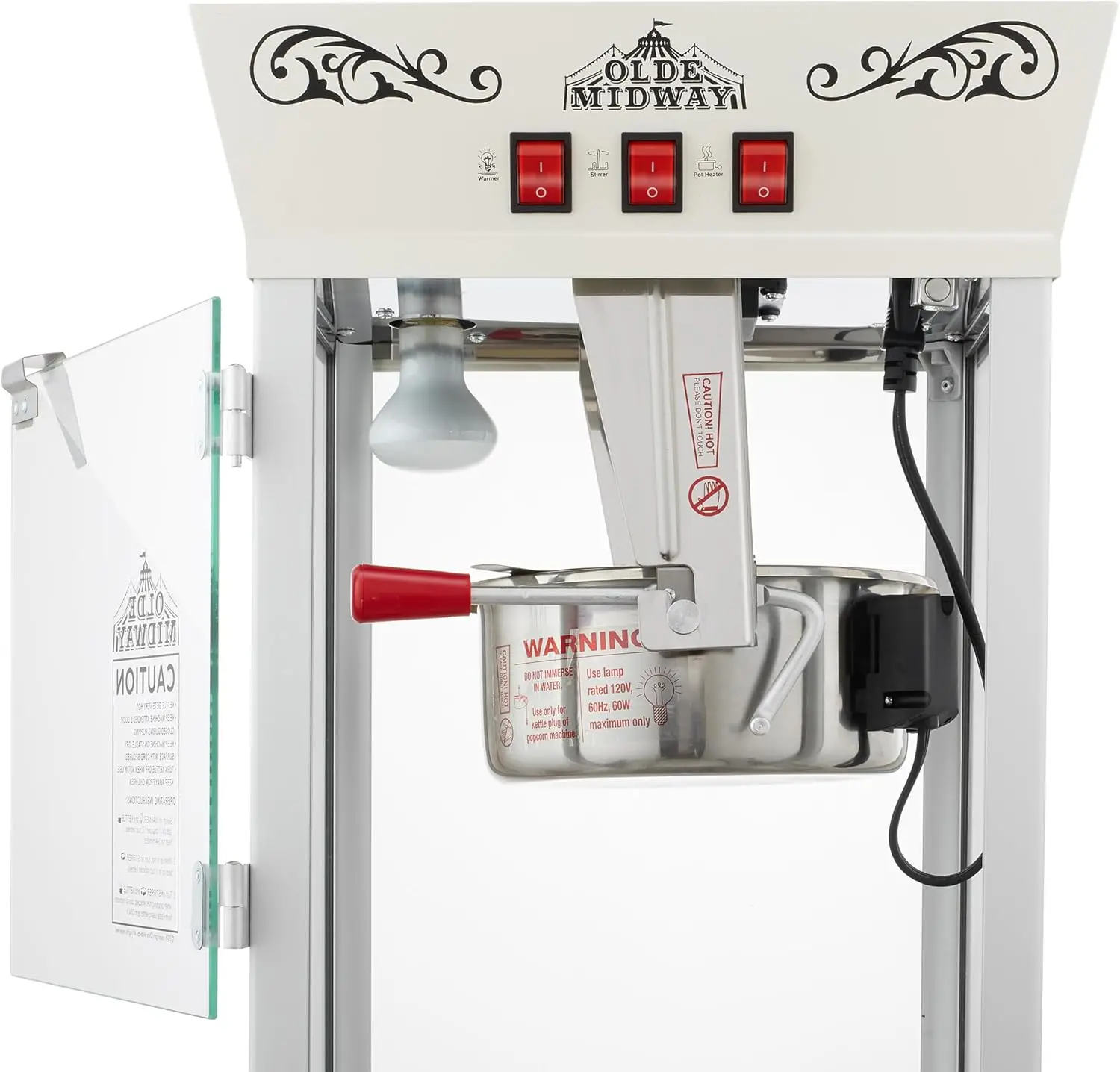 Midway Movie Theater-Style Popcorn Machine Maker with Cart and 10-Ounce Kettle - Cream, Vintage-Style Popper on Wheels 4