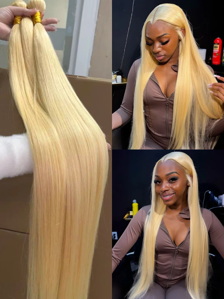 Human Hair Bundles 613 Colored Honey Blonde Remy Brazilian Straight Raw Hair Weave Weft 8-40 Inch