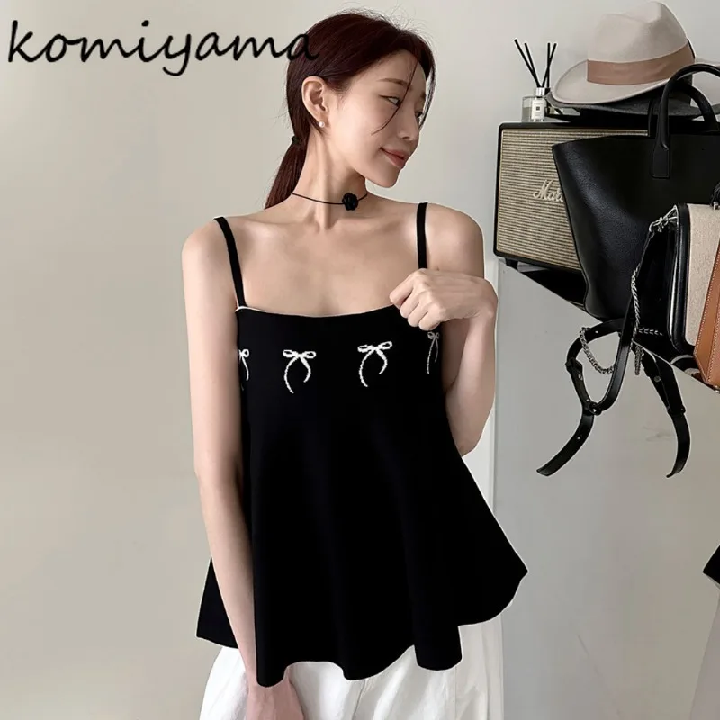 Feminino 섹시한 스트라이프 Ropa Mujer 활 프린트 여성 탑 니트 의류, 한국 패션 탱크 앤 카미스 여름 탑, 2024 신상