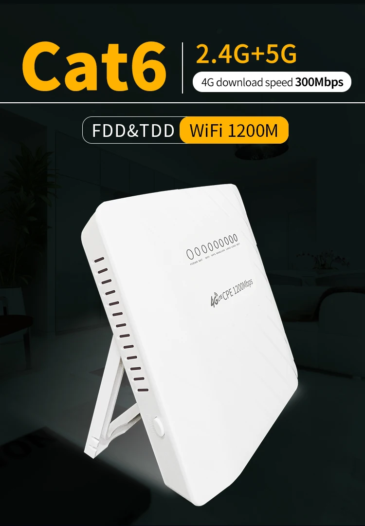 Roteador 4g Lte Cat6 Fdd Dl300 Banda 50mbps 20 38 40 41 700 900 1800 2100 2600mhz 100 Usuário ac 1200mbps-mbps Mbps