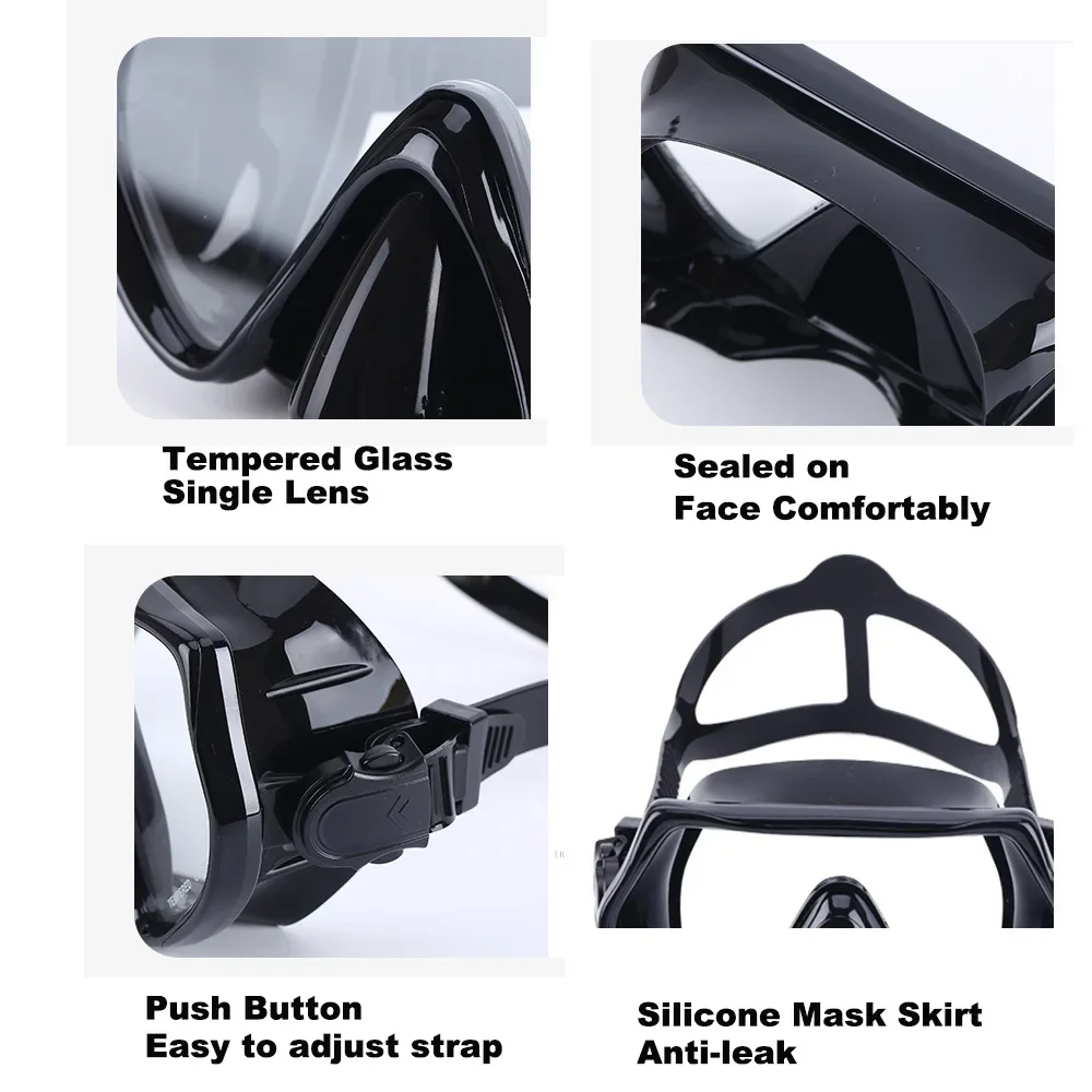 Adult  Free Diving Mask Single Lens with Tempered Glass Lenses,HD Wide View, Antifog Spray,Black,Camouflage 5