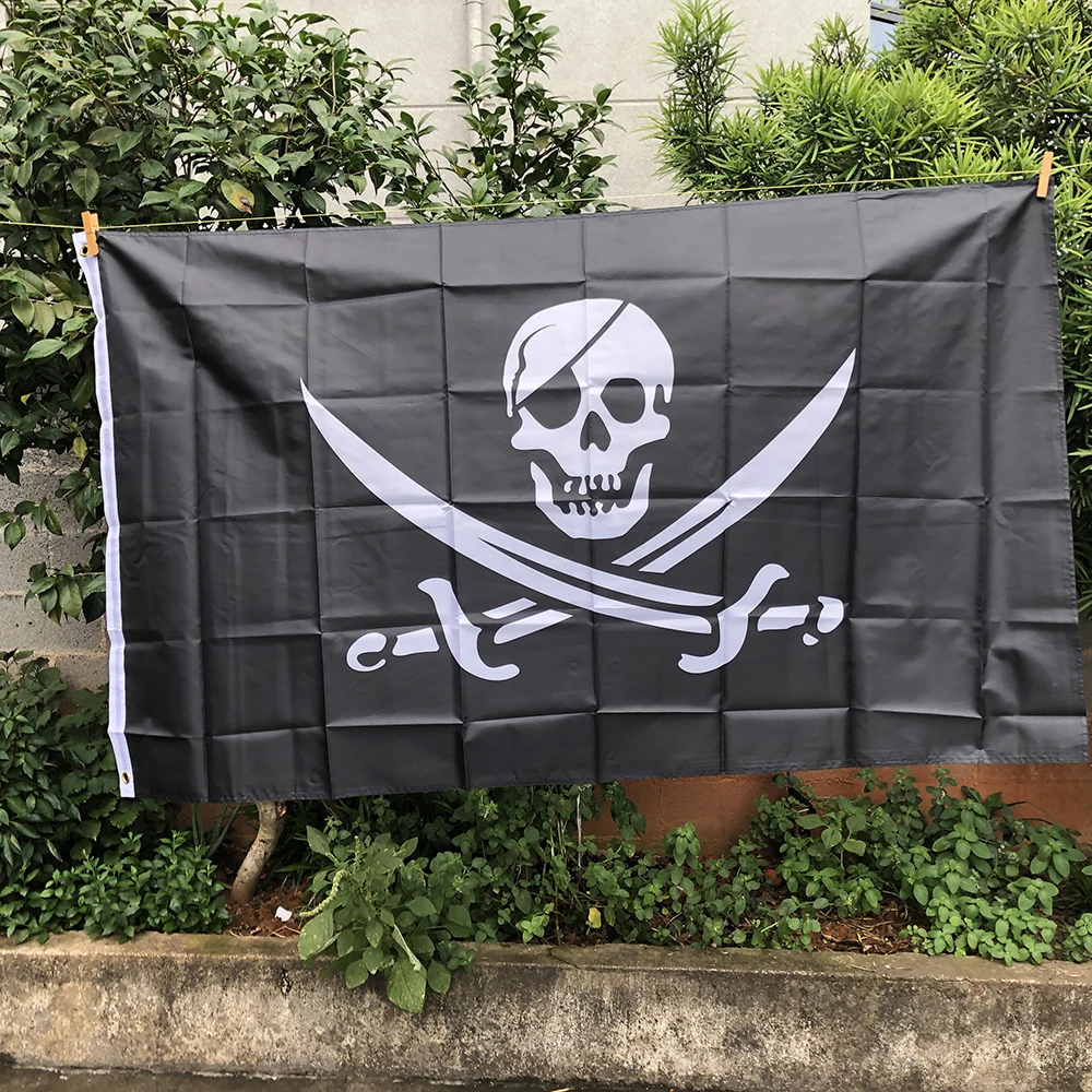 Z-One Bandiera 90X150Cm Poliestere Hanging Jack Rackham Skull Bone Pirate Flag