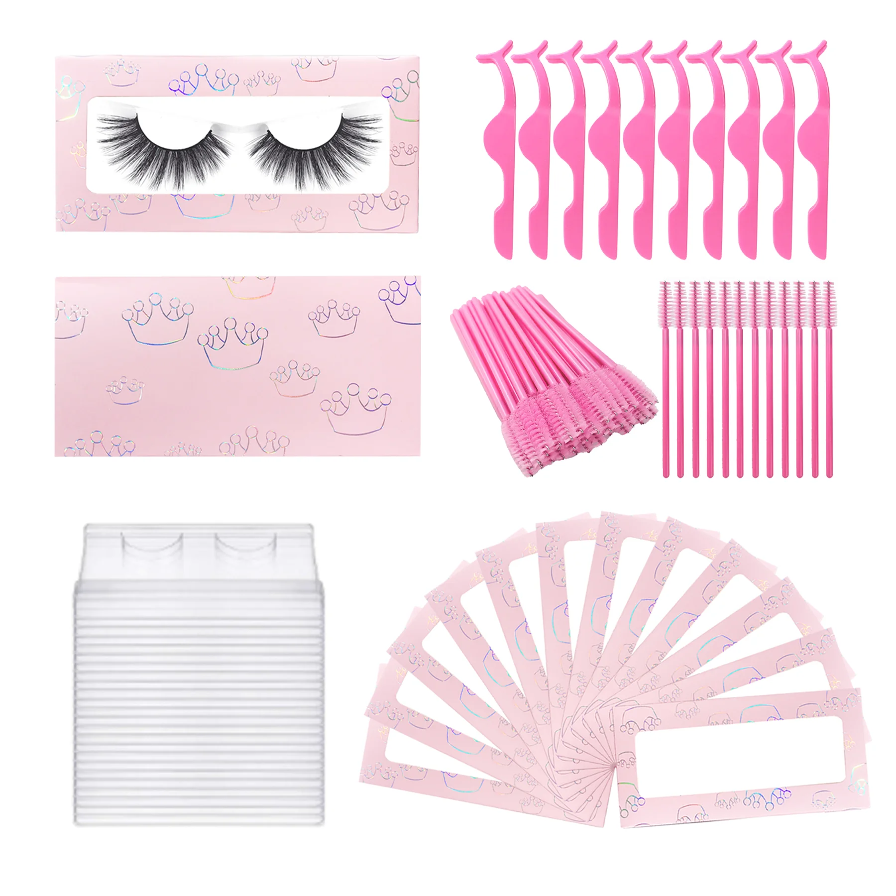Wholesale Eyelashes Paper Box With Lash Trays Brush Tweezers Applicator For Fluffy Natural Long Wispy Strip Mink Lashes 5
