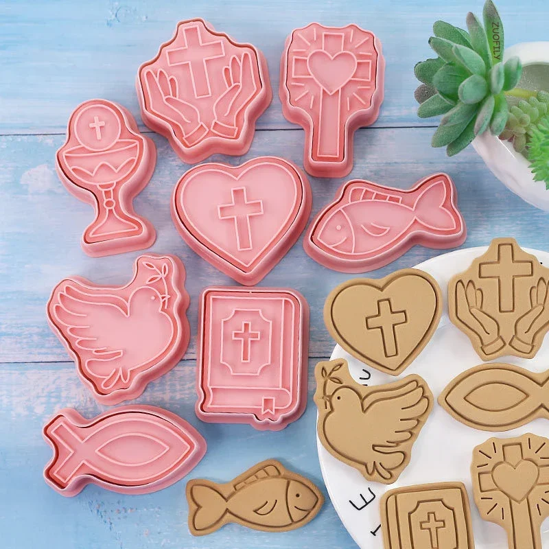 8Pcs/set Communion Biscuit 3D Cartoon Fondant Cutter Cookie Stamps