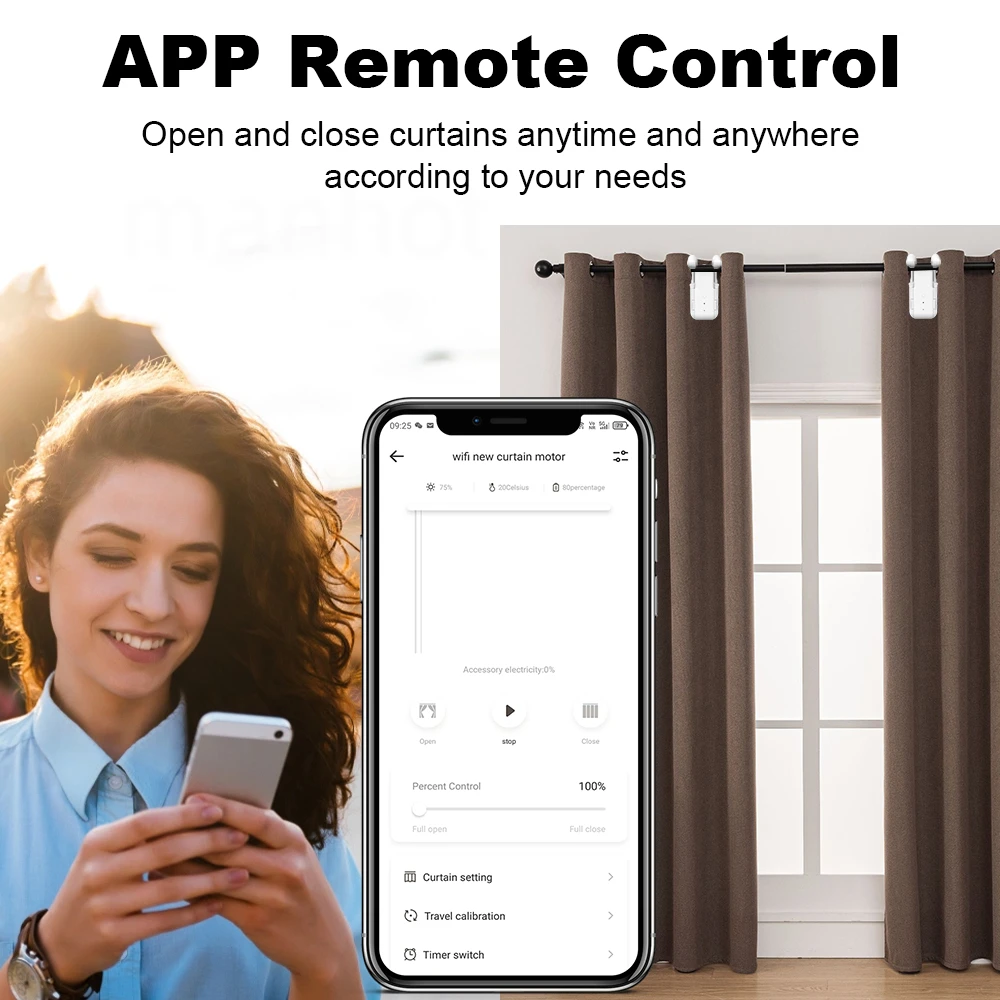 Tuya WiFi Smart Electric Curtain Robot 3 In 1 Roman Rod Curtain Robot  With Wireless Hub Voice Control For Alexa Google Home