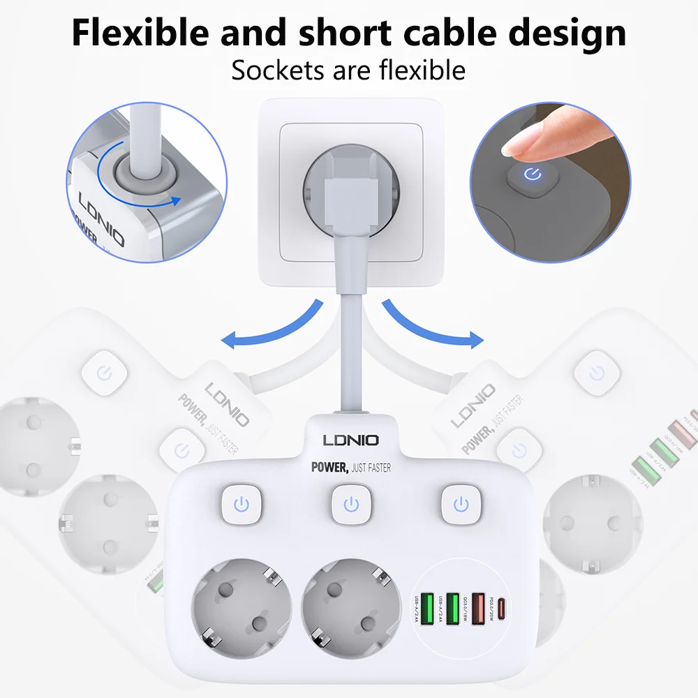 Adaptador Ldnio-power Strip eu Plug Saída Usb Tomada Elétrica com Cabo de Extensão Protetor contra Surge Home Plug Se2435 - Image 4
