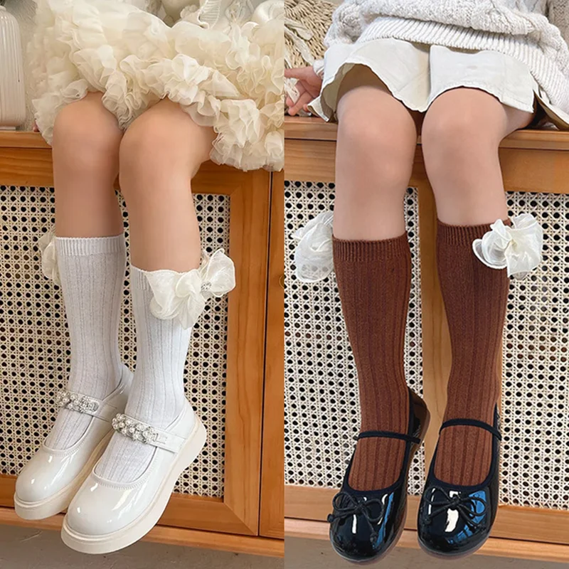 

Милые детские носки принцессы для девочек, в европейском стиле ретро, с бантом, носки для девочек на весну и осень, Хлопковые гольфы для малышей