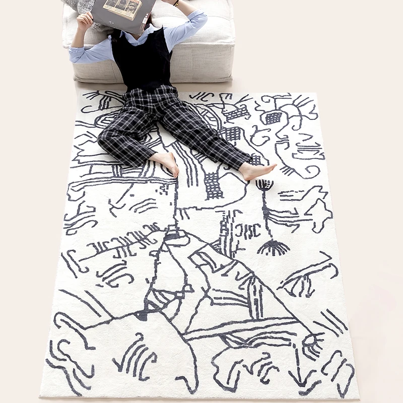 

Nordic Modern IG Graffiti Art Design Large Area Living Room Home Decoration Carpet Fluffy Soft Thickened Young Girl Bedroom Rug