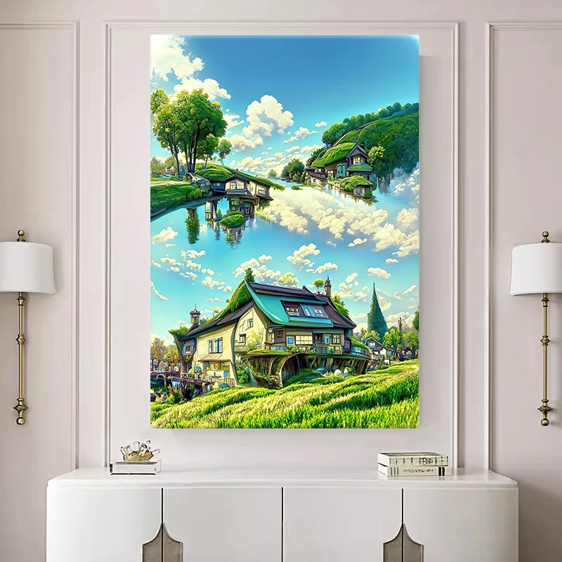 

Летняя Пейзажная живопись на холсте, украшение аниме-плаката, гостиная, коридор, настенное искусство, домашний декор