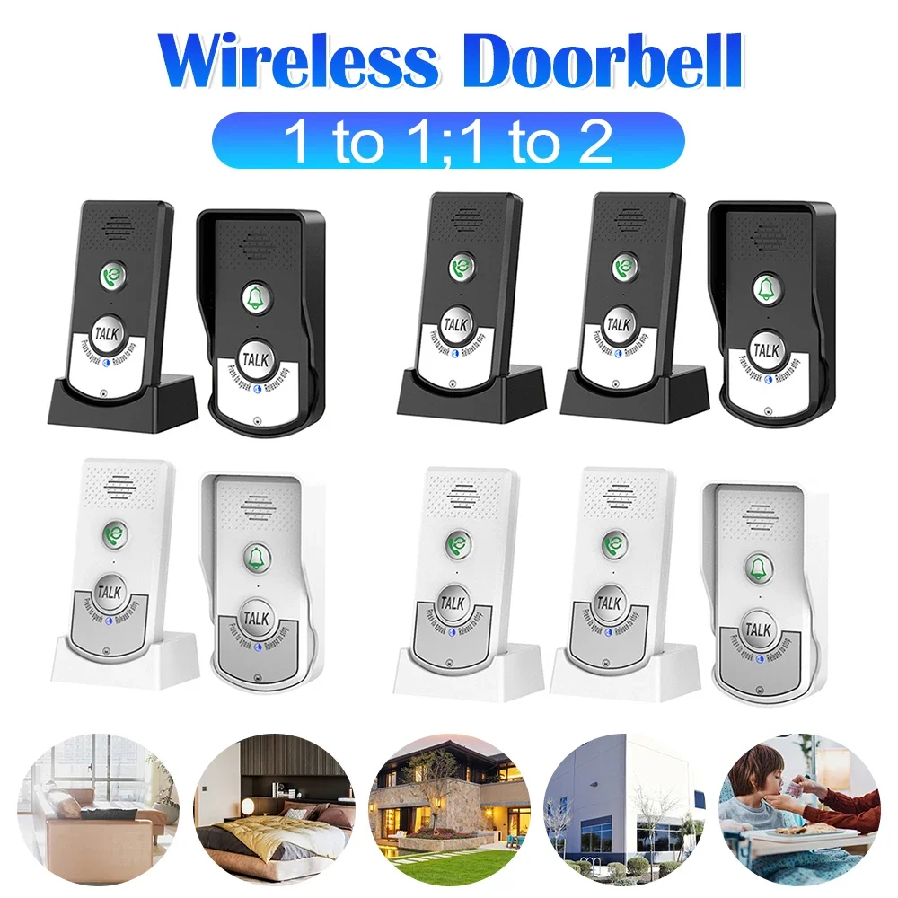 Impermeável Smart Door Bell, Chime Recarregável, Chamada de Voz, Campainha Intercomunicante, Longa distância, Kits de Botão UV para Interior e Exterior, 1.5km