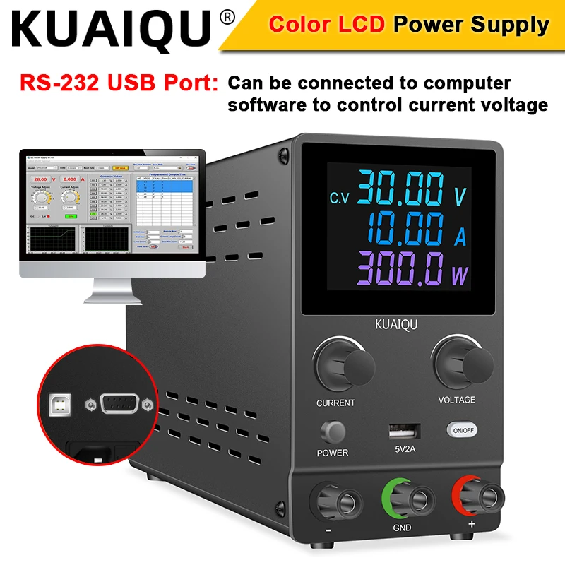 

RS232 USB Port Programmable DC Power Supply 30V 12A 12V 24V Adjustable Source Color LCD Lab Switch Voltage Regulator Stabilizer