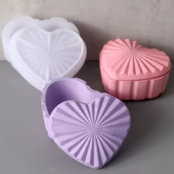 DIY Concrete Storage Box Silicone Mold Heart Shape Candle Jar Craft Gift Making Plaster Resin Casting Molds Home Decor Supplies
