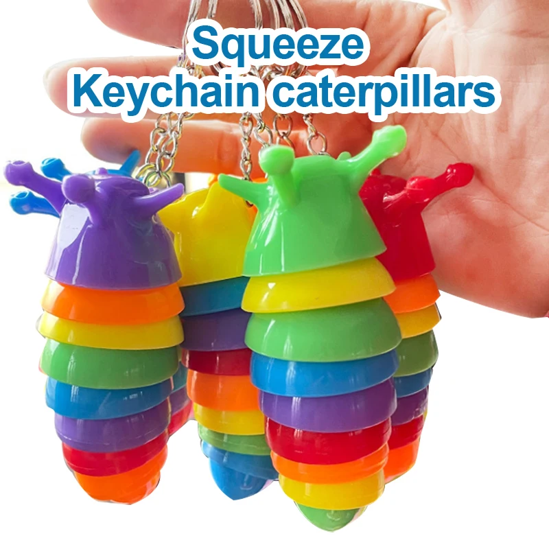 

Anti-Stress Toy Keychain Decompressing Toy Caterpillars Squeeze Fidget Toys Funny Play Pranks For Kids Adults Gift 3pcs J210