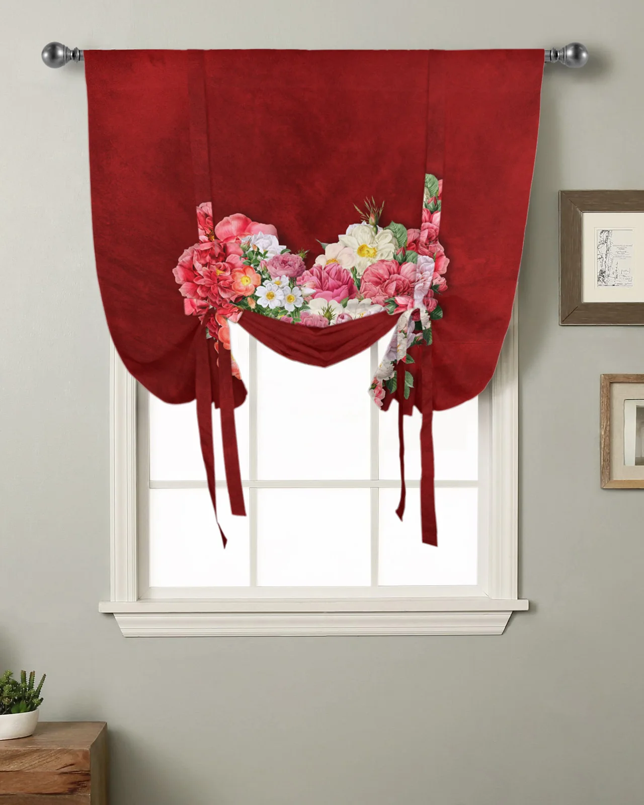 

Занавески на окна для кухни, карманные шторы с красными цветами в романтическом стиле, маленькие римские шторы для украшения спальни
