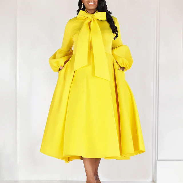 Elegant Bow Collar Full Sleeve A Line Dress 1