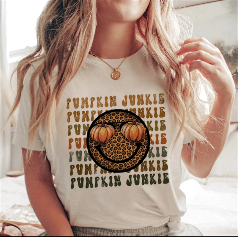 Lettera stampata bianca cartone animato Halloween autunno maglietta casual vestiti tendenza anni '90 donna donna T costume donna stampa grafica925_voghion.com