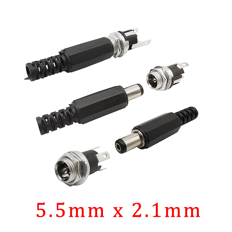 1/2/5Pair 5.5x2.1mm DC Power Supply PCB Metal Panel Mount Male Female Connector 5.5 x 2.1mm DC Plug + DC Jack Screw Nut Adapter