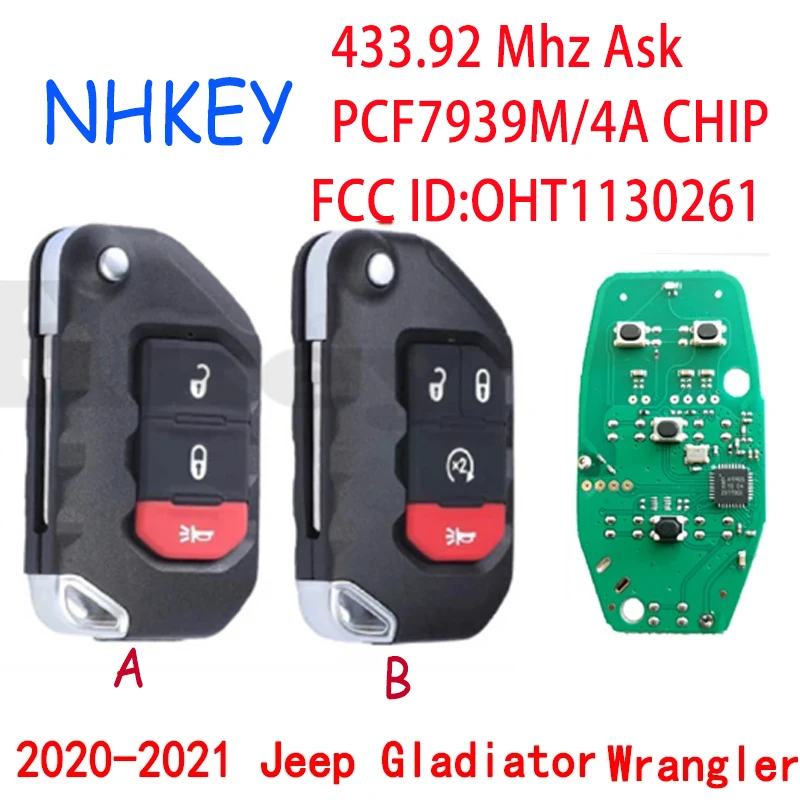 Nhkey Chip Chip Keyless Flip Smart Key 433Mhz Oem Pcf7939M Chip Per 2018 2019 2020 2021 Jeep Wrangler Gladiator