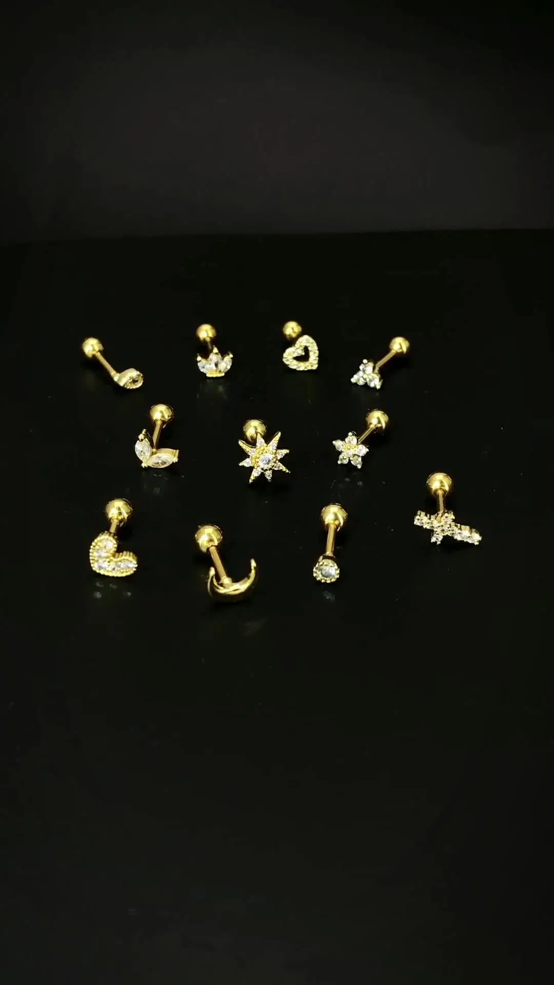 Orecchini A Perno A Croce E Stella – Acciaio Inox Placcato Argento, Zirconia Cubica, Chiusura A Vite, 20 Gauge, Ipoallergenici Per Cartilagine E Trago - 2