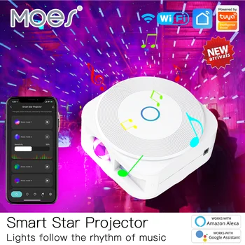 Moes 투야 와이파이 스마트 스타 프로젝터, 갤럭시, 홀리데이 파티 앱 제어, 스마트 홈 성운 프로젝터, 구글 홈 알렉사로 작동