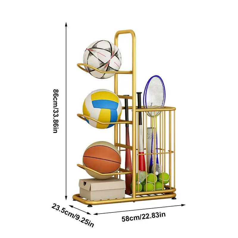 Basketball Storage Rack Vertical Metal Basketball Organizer Sports Ball Storage Stand with Basket Garage Organizer