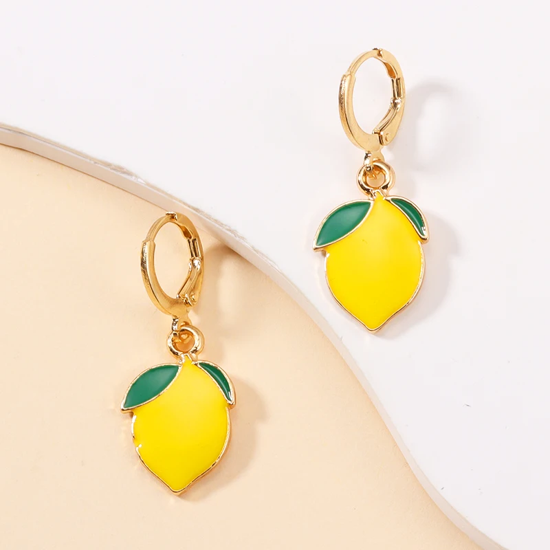 

Cute Enamel Fruit Dangle Earrings Kawaii Strawberry Lemon Pendant Drop Earrings For Women Girls Fashion Jewelry Accessories Gift