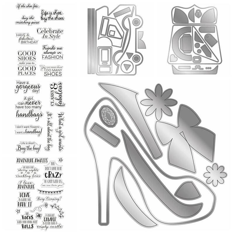 

Women's High Heel Shoes Handbags Cute Bus Clear Stamp Matching Cutting Dies DIY Scrapbooking Card Album Making Crafts Stencil