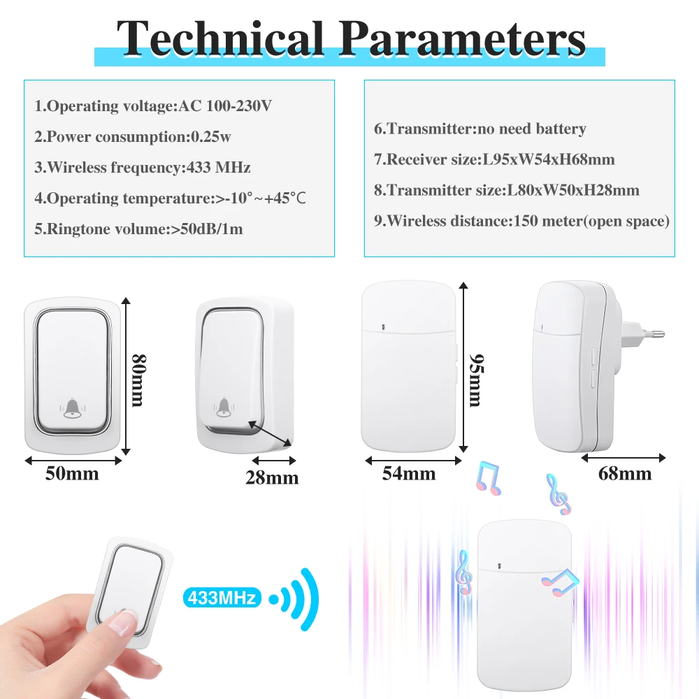 Wireless Doorbell IsFriday Wireless Doorbell Without Batteries Waterproof Outdoor Kinetic Bell Self-powered Button Dog Doorbell Ring Chimes