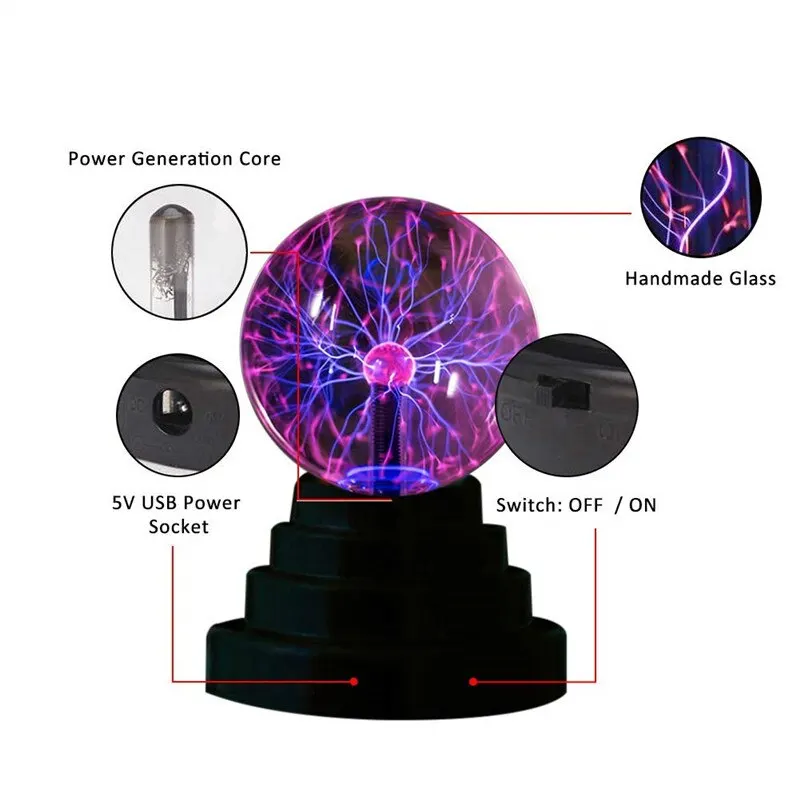 3 Inch Magic Plasma Ball Lamp Touch Sensitive Atmosphere Night Light - Image 4