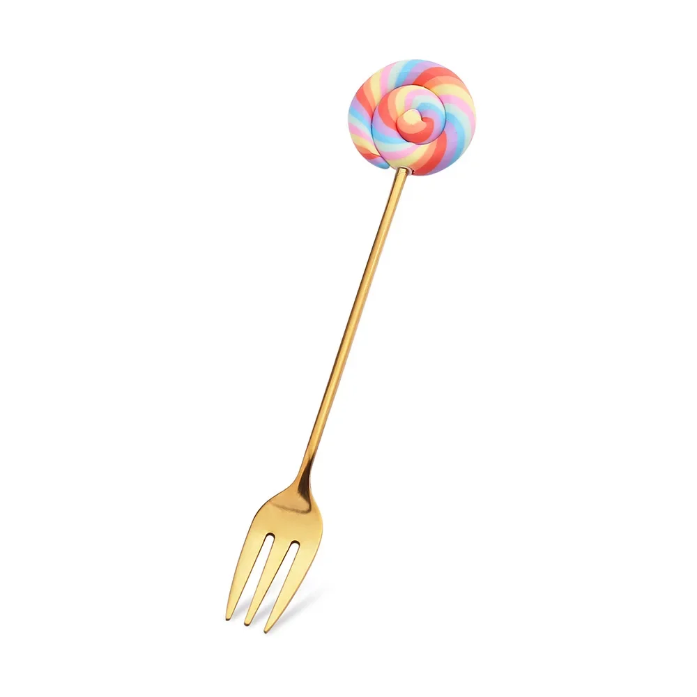 Stainless Steel Spoon Fork Cute Version Rainbow Lollipop Donut Macaron Dessert Spoons Fruit Forks Kids Set Kitchen Accessories stainless steel spoons stainless steel spoons forks stainless steel forks