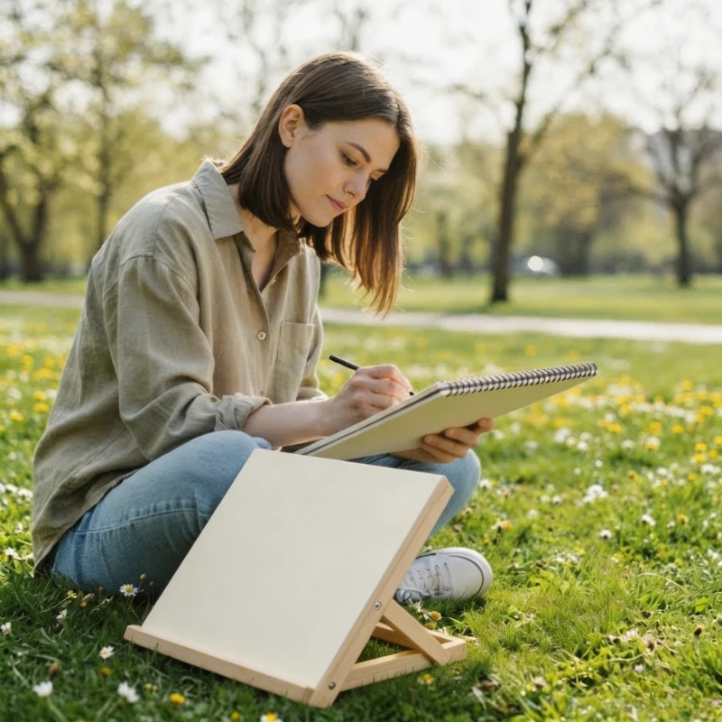 Tavolo da Disegno in Legno Regolabile, Cavalletto Portatile A3 per Pittura all'Aperto - immagine 4