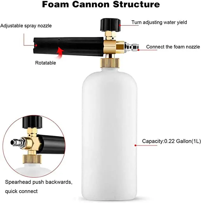 LUSQI Pressure Washer Gun Snow Foam Lance Cannon Foam Blaster With Pressure Washer Nozzle Tip Jet Wash Gun 5
