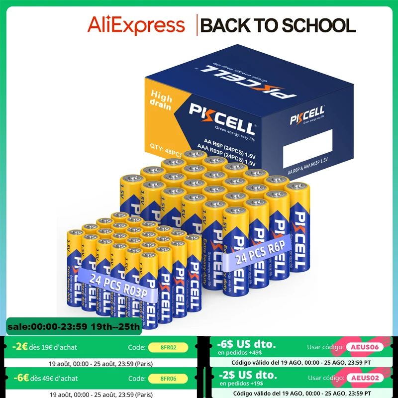 Disposable Battery AAA Batteries and AA Batteries 48PC Combo Pack Include 24 AAA R03P+24 AA R6P 1.5V Carbon Battery for Wireless Mouse alkaline battery,disposable battery
