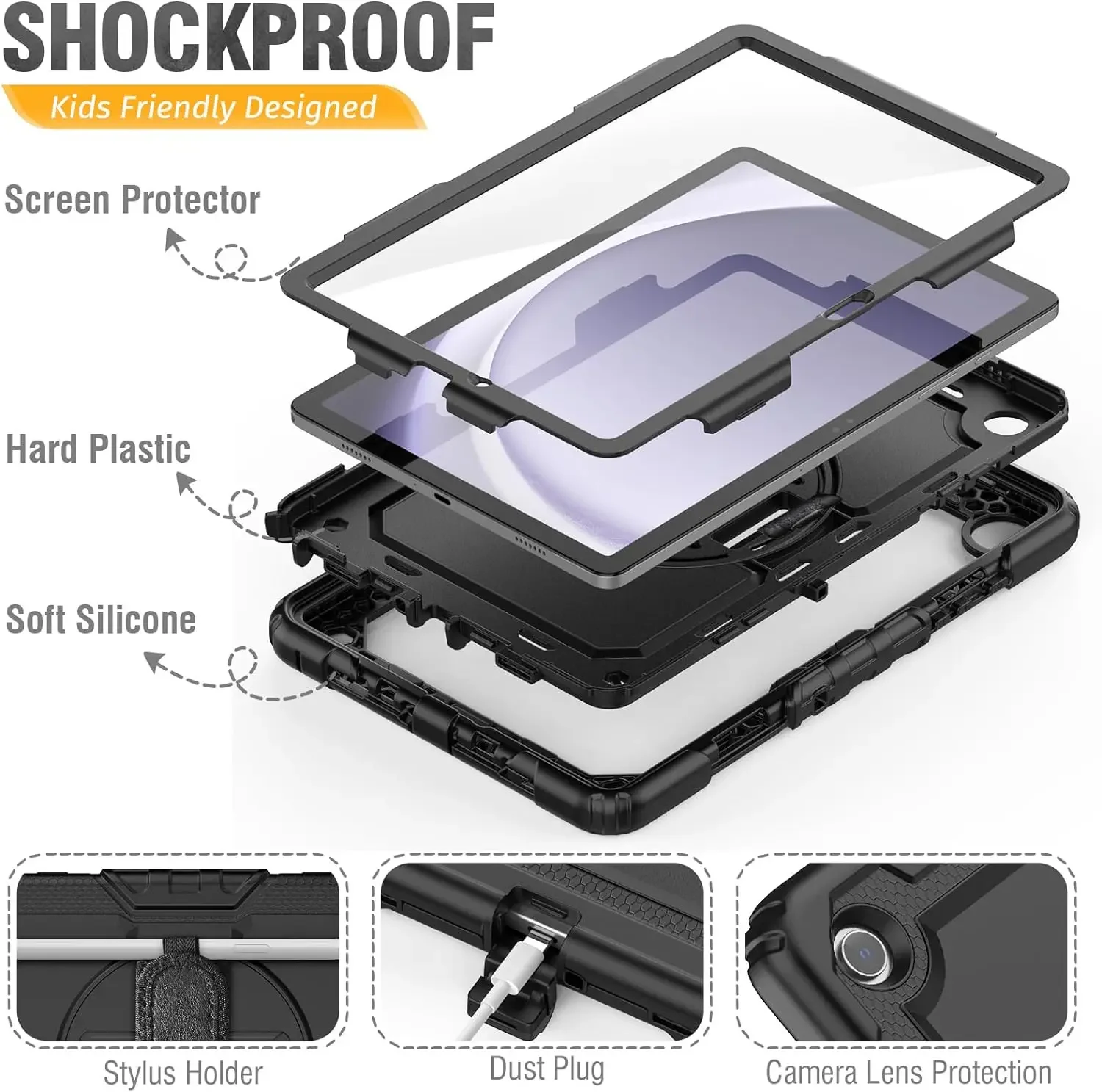 para Crianças Samsung Galaxy Tab Tablet Cover Protetor de Tela Alça de Ombro a9 Plus 11 Sm-x210 X215 X216 2023 a9 8.7 X110 X115 Case - Imagem 3