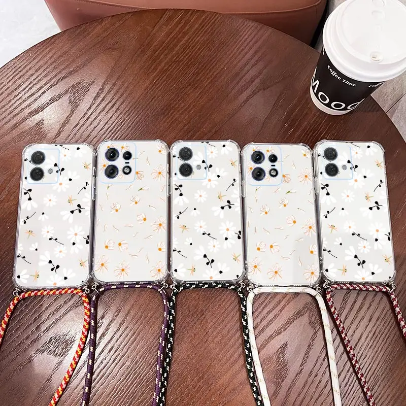 Fresh Flower Transparent Crossbody Lanyard Phone Case Cover