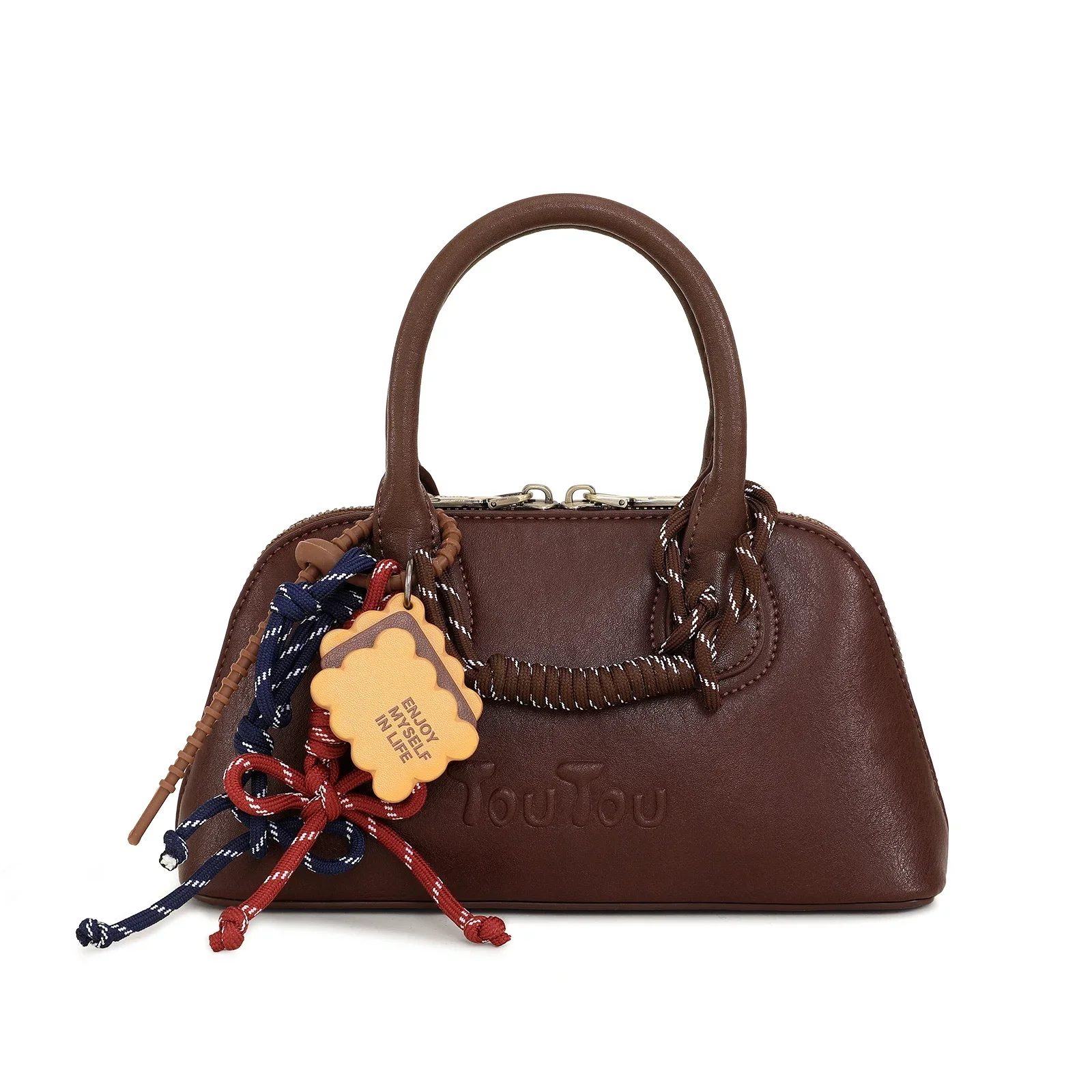 Bowling Bag with Pendent Casual Zipper PU Leather Crossbody Bag Daily Used Trendy All-match Commuter Valentine Gift