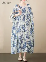 short sleeve oversized cotton vintage floral New in dresses for women casual loose long summer dress elegant clothing 2025