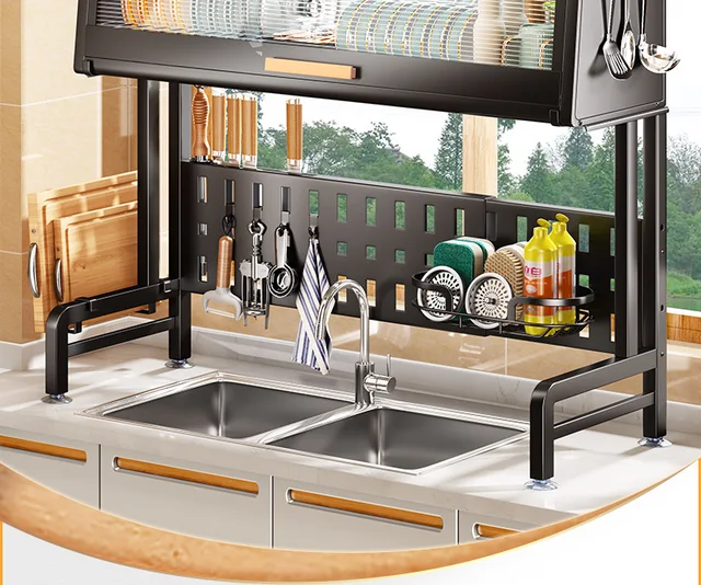 Kitchen Sink Shelf Table Top Retractable Dish Rack With Door Dish Storage  Rack Cupboard Locker Drain Rack Kitchen Organizer - Storage Holders & Racks  - AliExpress