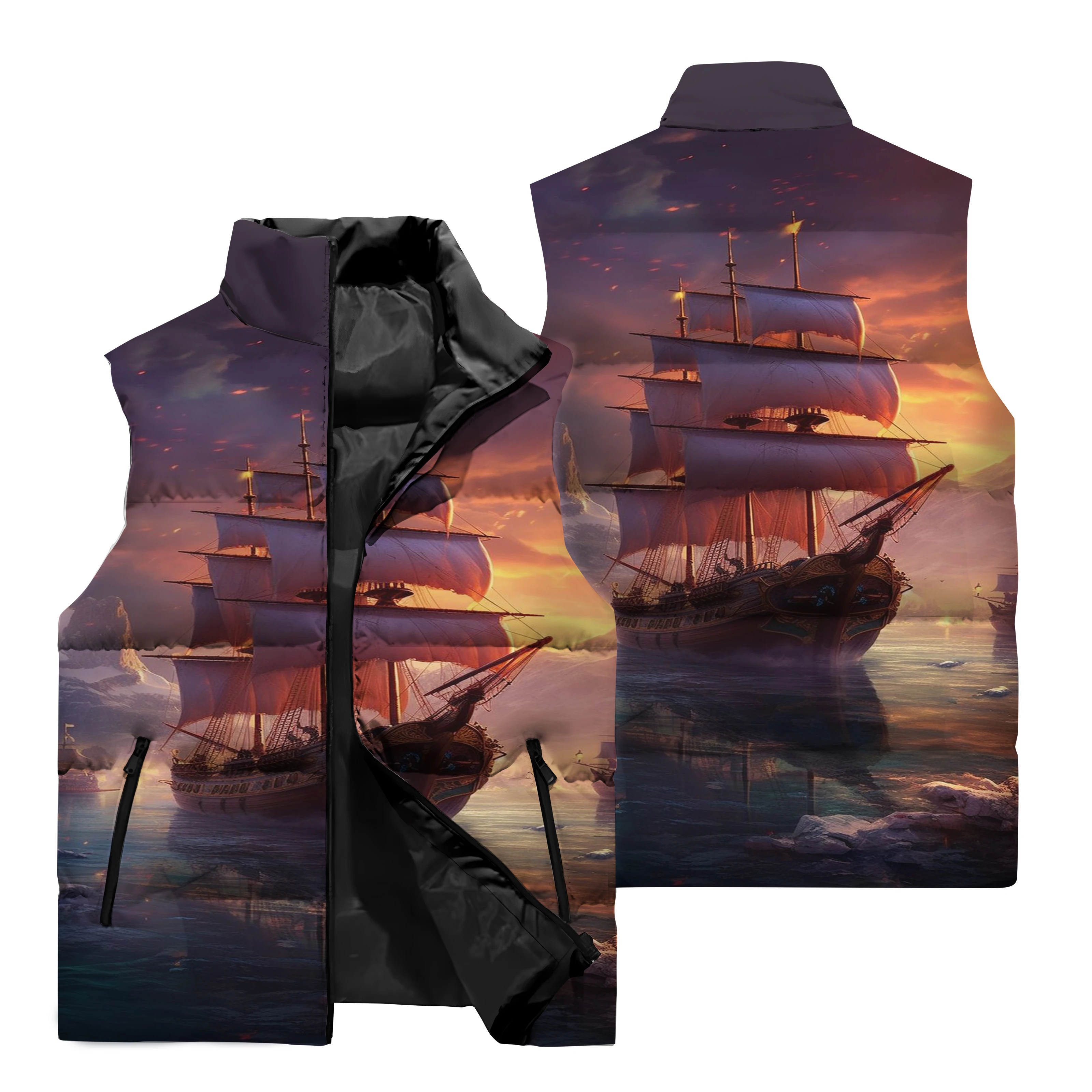 thumbnail image 2 of Chaqueta sin mangas para hombre, con estampado de motocicleta en 3D, para deportes, correr, ciclismo, resistente al viento, cálida, con cuello alto y cremallera, 2 of 5