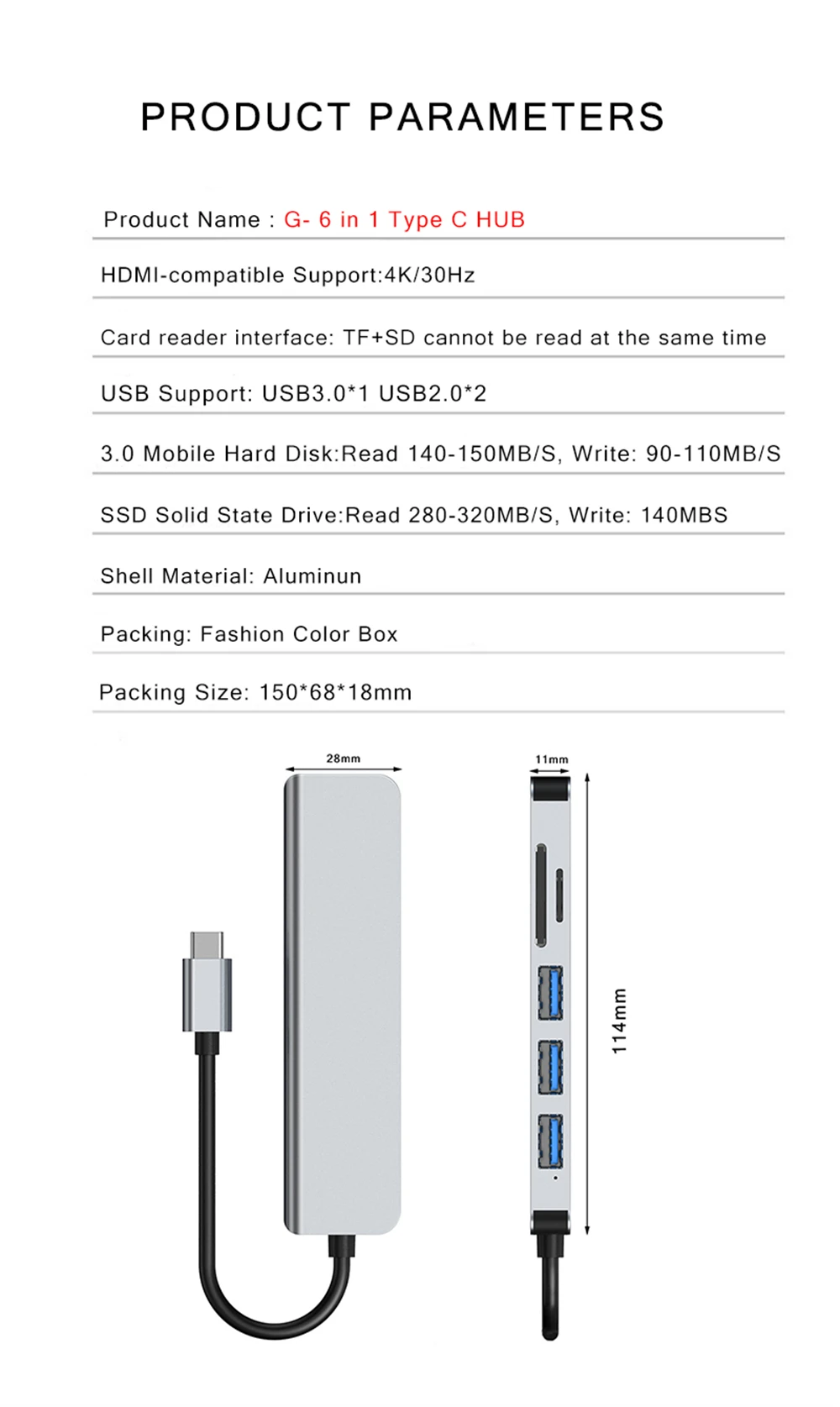 em 1 Hub, Adaptador Compatível com HDMI,