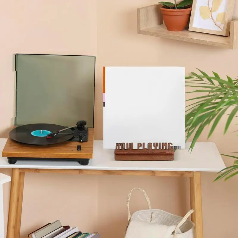 Now Playing Vinyl Record Stand Retro Holder for Vinyl Record Wood Record Display Stand LP Vinyl Gift Ideas Turntable Accessories 2