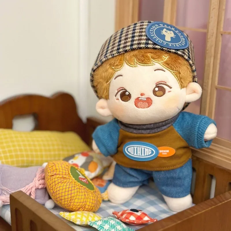 20cm Cotton Doll Academy Style Retro Headband Top Jeans Dressing Set Baby Clothing 4