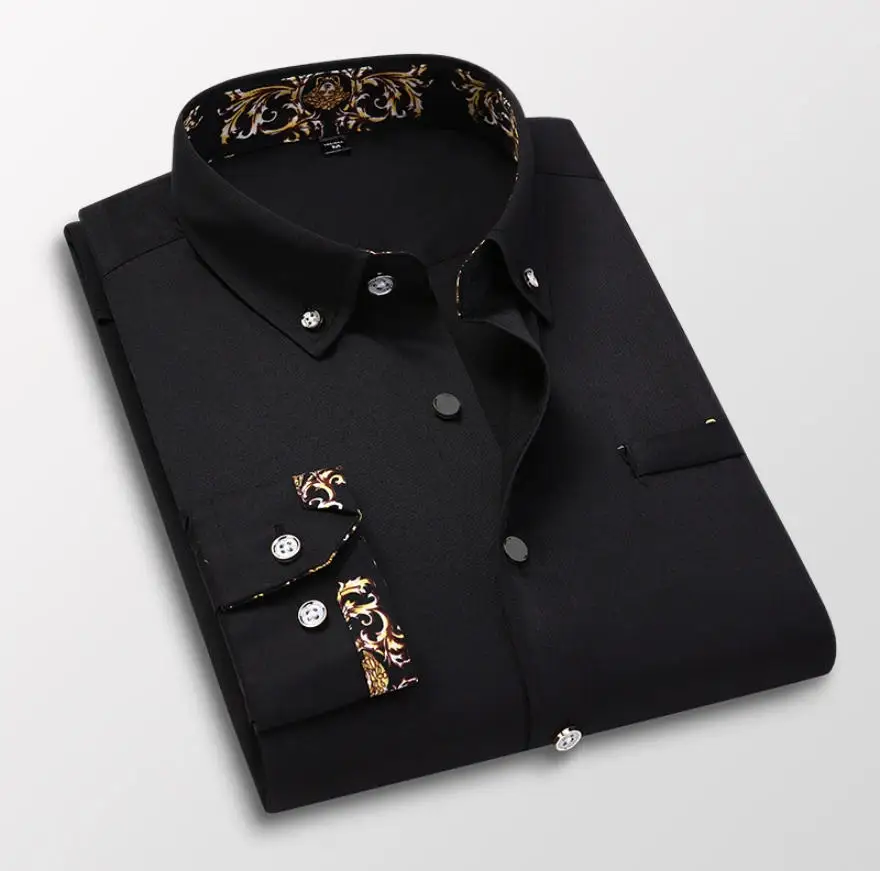 Quality Men Shirt Long Sleeve Business Dress Casual Shirts Cuff Print Spring Slim Fit Brand Weeding Shirt Man Shirt 5XL