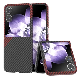 Luxury Matte Frosted Carbon Fiber Texture Shockproof Ultra-Thin Folding Case for Xiaomi MIX Flip (Black Red)