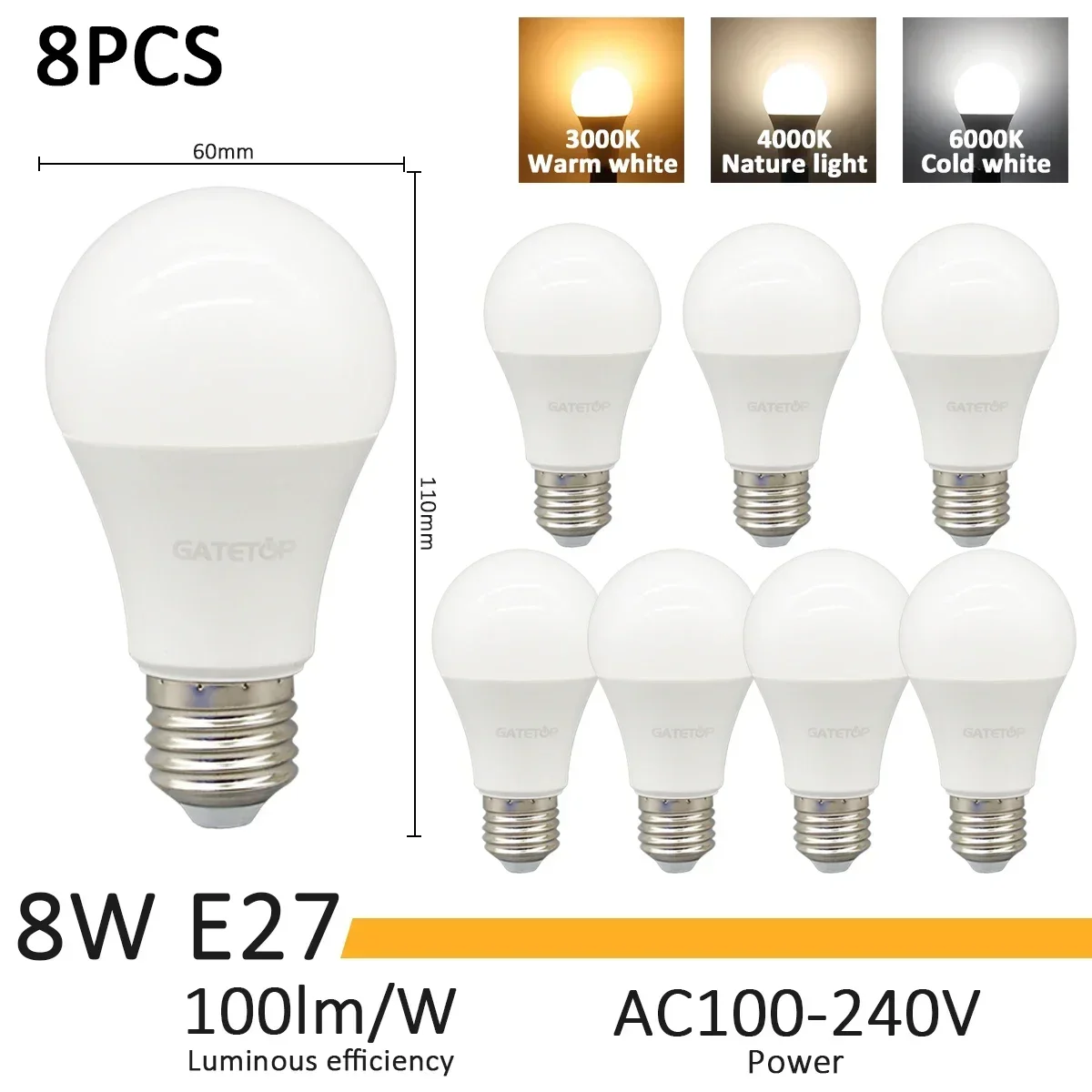 8pcs 8W E27