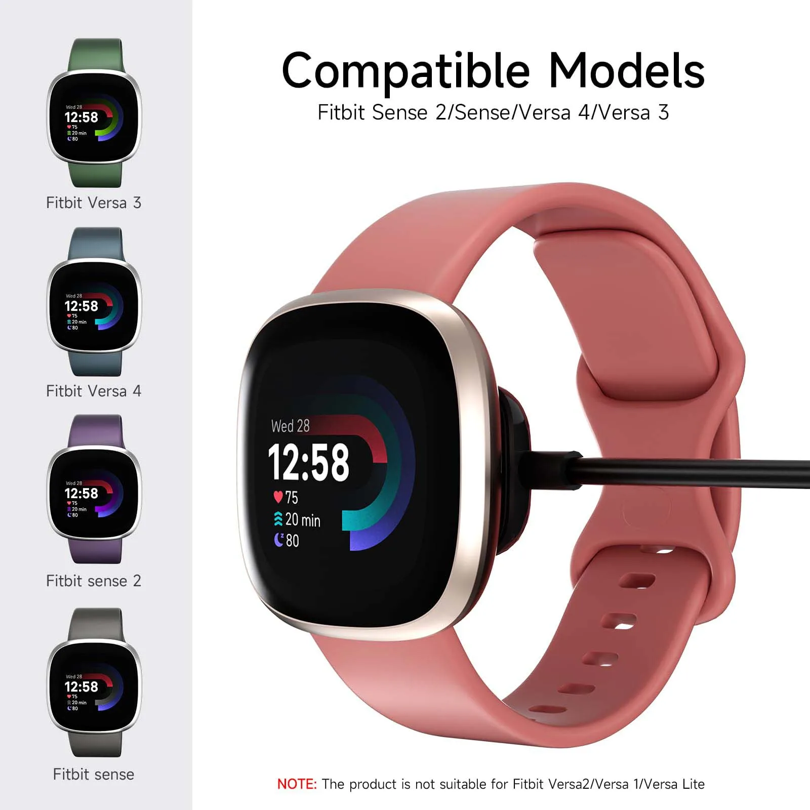 TSV Charger Dock For Fitbit Sense/Versa 3 With 3.3FT USB Cable, Replacement Stand Base Station Accessories - View #3